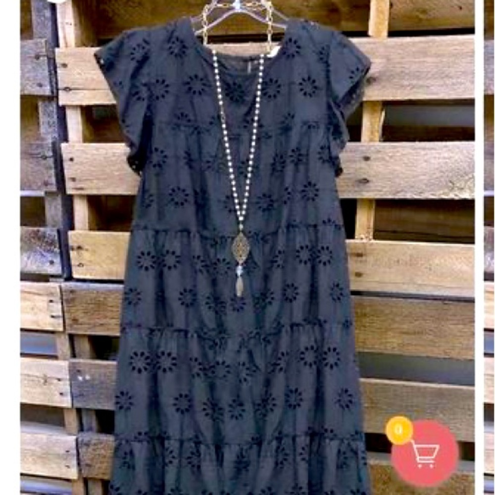 Black eyelet shift dress